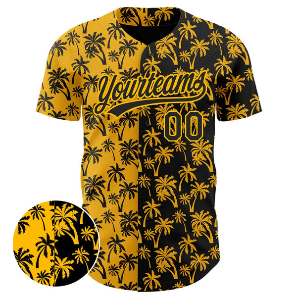 Custom Gold Black 3D Pattern Design Tropical Hawaii Palm Trees Authentic Baseball Jersey alternate