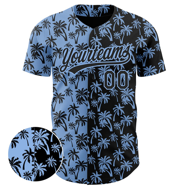Custom Light Blue Black 3D Pattern Design Tropical Hawaii Palm Trees Authentic Baseball Jersey alternate