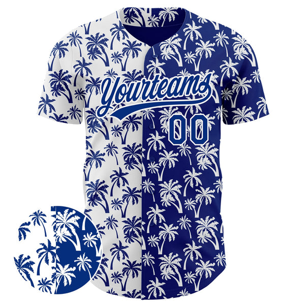 Custom White Royal 3D Pattern Design Tropical Hawaii Palm Trees Authentic Baseball Jersey alternate