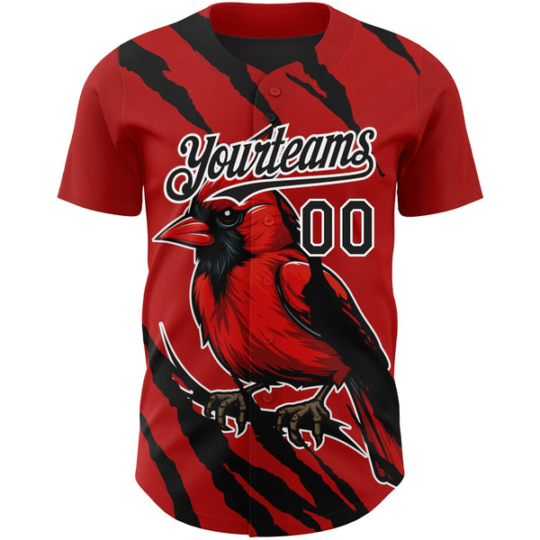 Custom Red Black-White 3D Pattern Design Animal Cardinal Bird Authentic Baseball Jersey alternate