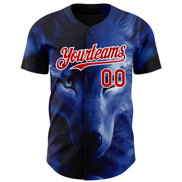Custom Black Red-White 3D Pattern Design Animal Wolf Authentic Baseball Jersey alternate