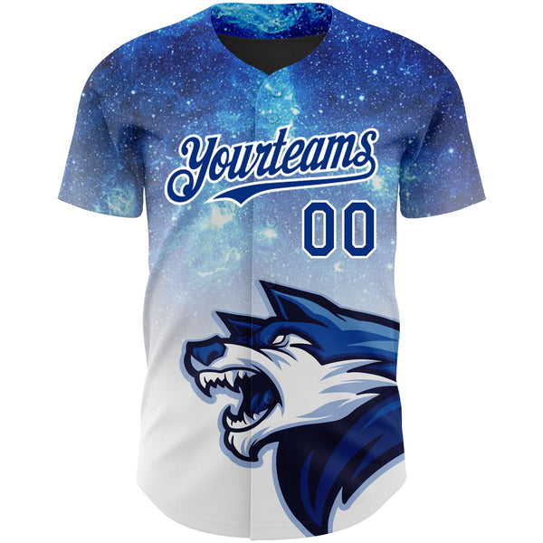 Custom Royal White 3D Pattern Design Animal Wolf Authentic Baseball Jersey alternate