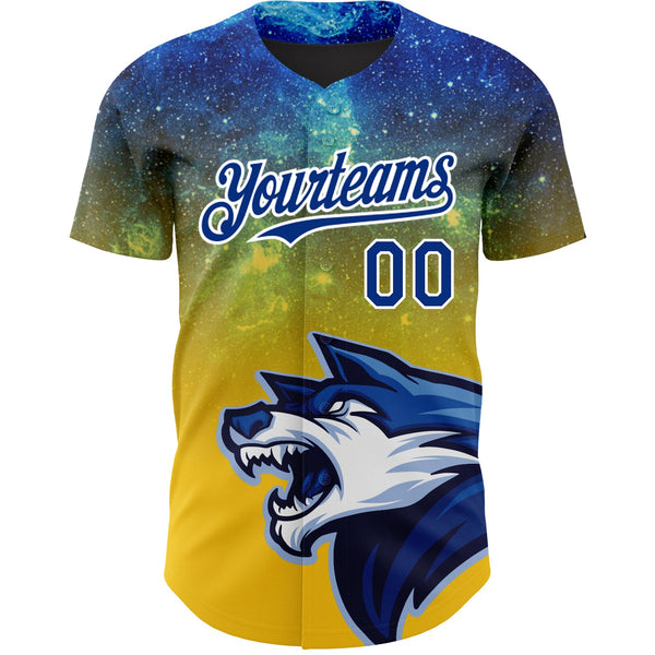 Custom Yellow Royal-White 3D Pattern Design Animal Wolf Authentic Baseball Jersey alternate