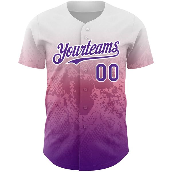 Custom White Purple-Pink 3D Pattern Design Gradient Style Animal Snake Authentic Baseball Jersey alternate