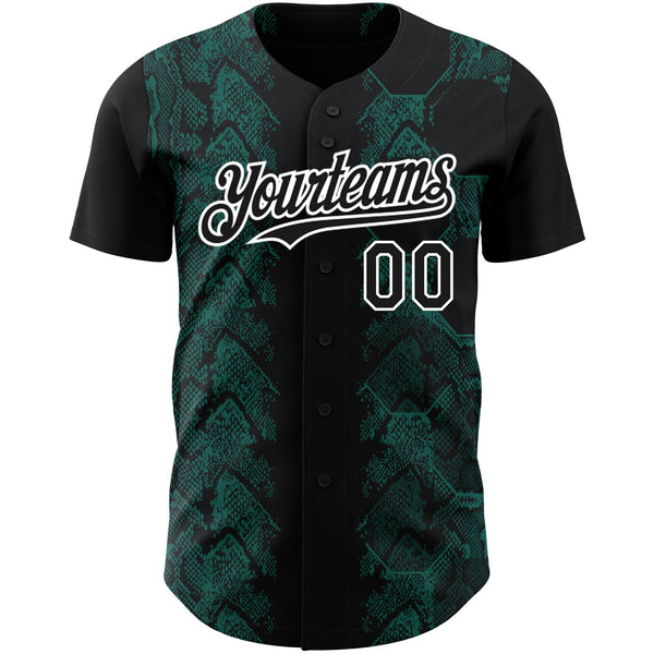 Custom Black Midnight Green-White 3D Pattern Design Animal Snake Authentic Baseball Jersey alternate