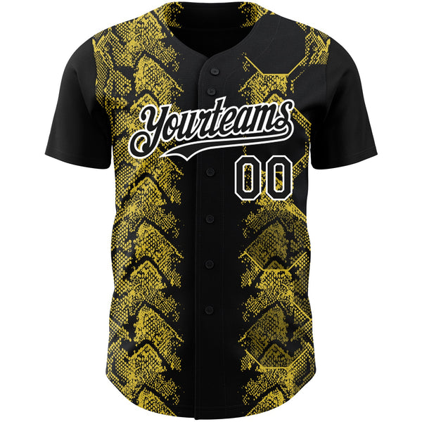 Custom Black Yellow-White 3D Pattern Design Animal Snake Authentic Baseball Jersey alternate