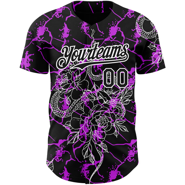 Custom Black Purple-White 3D Pattern Design Animal Snake Authentic Baseball Jersey alternate