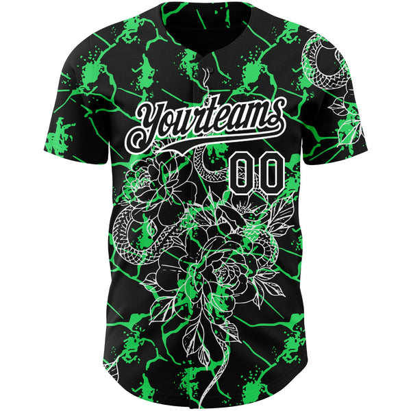 Custom Black Neon Green-White 3D Pattern Design Animal Snake Authentic Baseball Jersey alternate