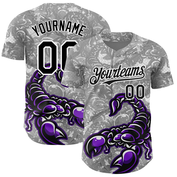 Custom Gray Black-White 3D Pattern Design Animal Scorpion Authentic Baseball Jersey