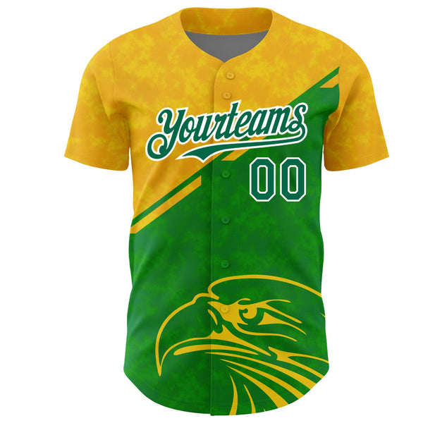 Custom Yellow Kelly Green-White 3D Pattern Design Animal Eagle Authentic Baseball Jersey alternate