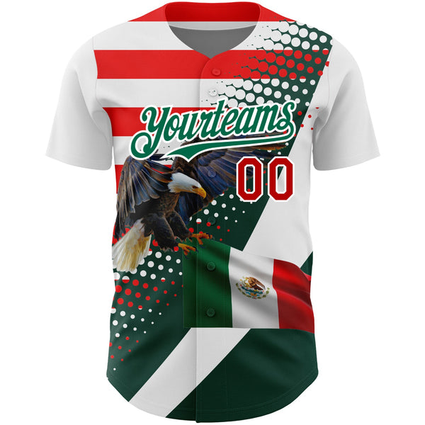 Custom White Red-Kelly Green 3D Mexico Authentic Baseball Jersey alternate