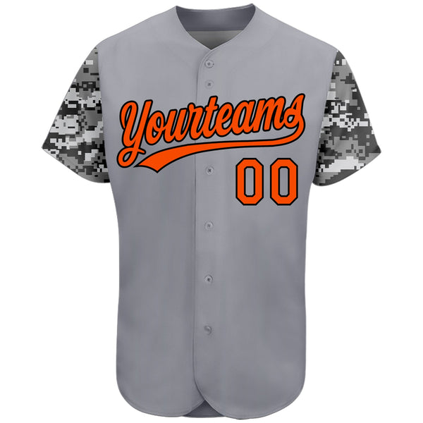 Custom Gray Orange Black-Camo 3D Pattern Design Authentic Baseball Jersey alternate