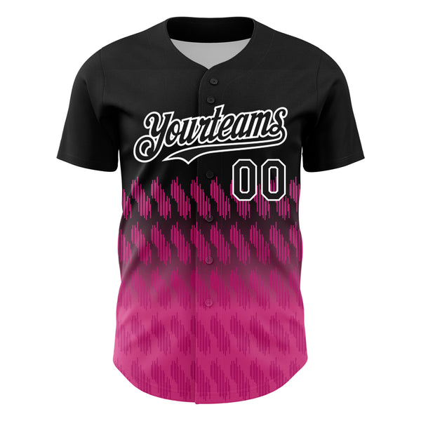Custom Black Pink-White 3D Pattern Design Lines Authentic Baseball Jersey alternate