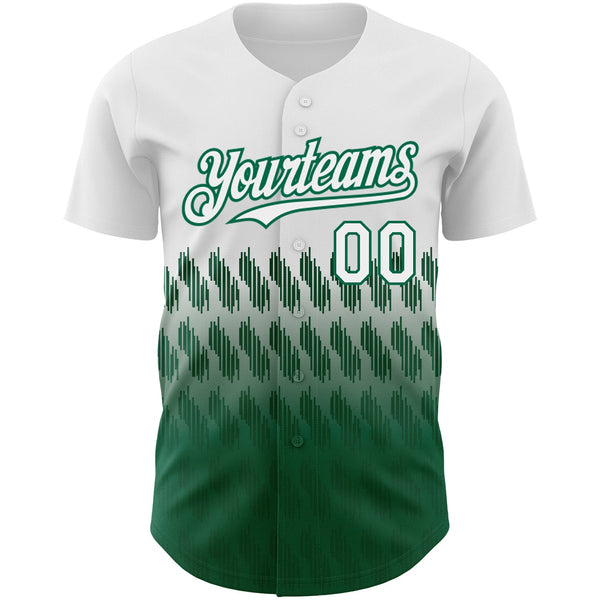 Custom White Kelly Green 3D Pattern Design Lines Authentic Baseball Jersey alternate