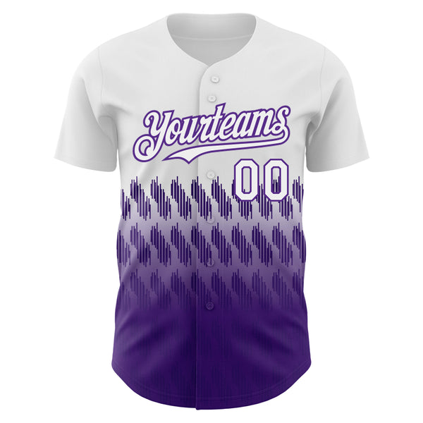Custom White Purple 3D Pattern Design Lines Authentic Baseball Jersey alternate