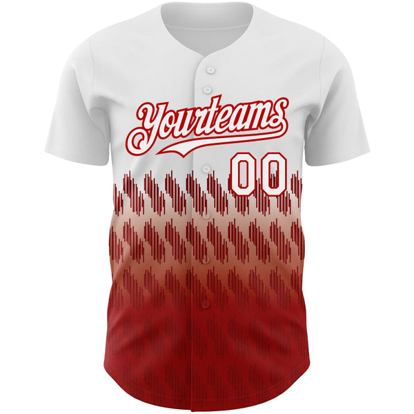 Custom White Red 3D Pattern Design Lines Authentic Baseball Jersey alternate