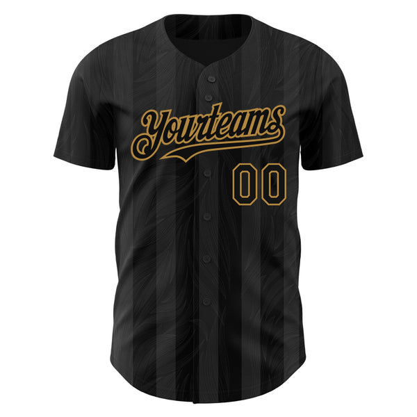 Custom Black Old Gold 3D Pattern Design Stripes Authentic Baseball Jersey alternate