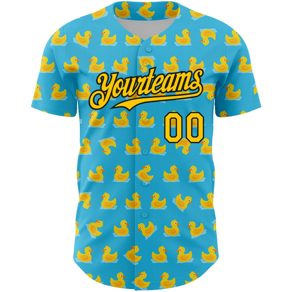 Custom Sky Blue Yellow-Black 3D Pattern Design Duck Authentic Baseball Jersey alternate