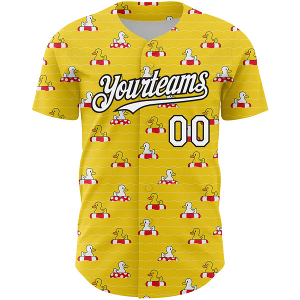 Custom Yellow White-Black 3D Pattern Design Duck Authentic Baseball Jersey alternate
