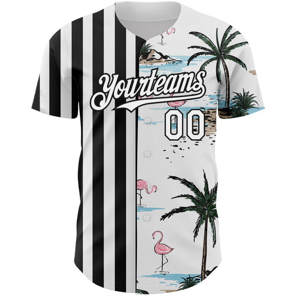 Custom White Black 3D Pattern Design Tropical Hawaii Palm Trees Authentic Baseball Jersey alternate