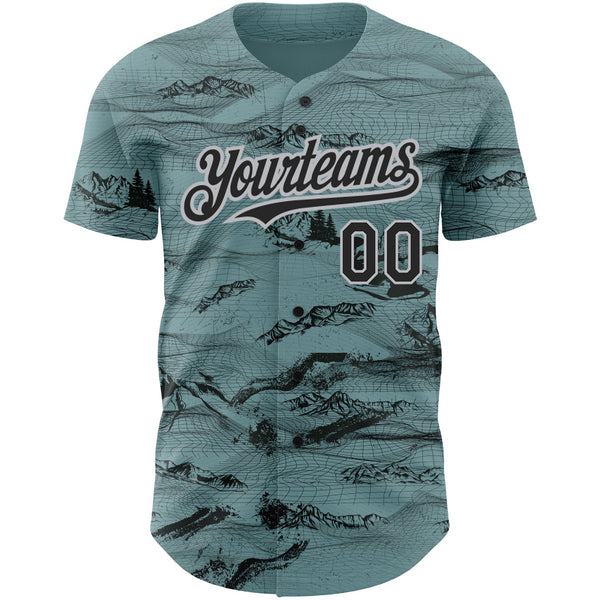 Custom Green Black Gray 3D Pattern Design Mountain Authentic Baseball Jersey alternate