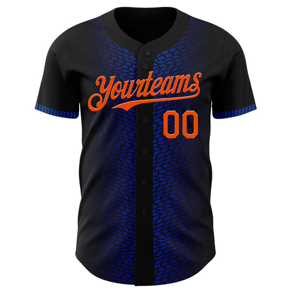 Custom Black Orange-Thunder Blue 3D Pattern Design Geometric Shapes Authentic Baseball Jersey alternate