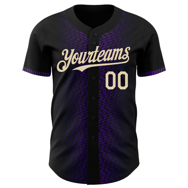 Custom Black Cream-Purple 3D Pattern Design Geometric Shapes Authentic Baseball Jersey alternate
