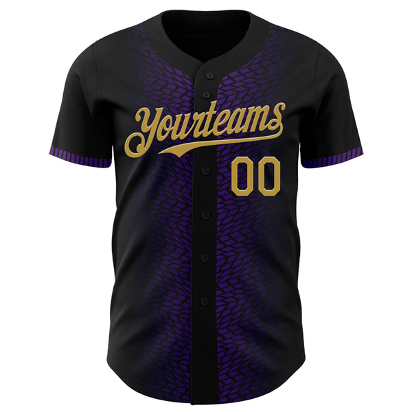 Custom Black Old Gold-Purple 3D Pattern Design Geometric Shapes Authentic Baseball Jersey alternate