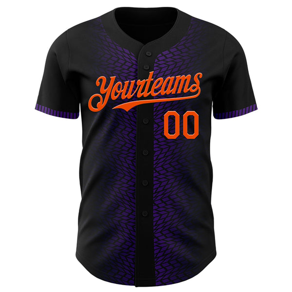 Custom Black Orange-Purple 3D Pattern Design Geometric Shapes Authentic Baseball Jersey alternate