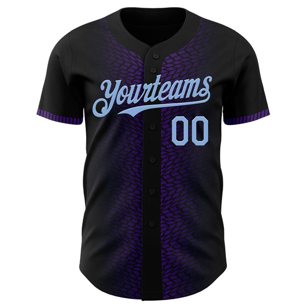 Custom Black Light Blue-Purple 3D Pattern Design Geometric Shapes Authentic Baseball Jersey alternate