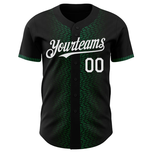 Custom Black White-Kelly Green 3D Pattern Design Geometric Shapes Authentic Baseball Jersey alternate