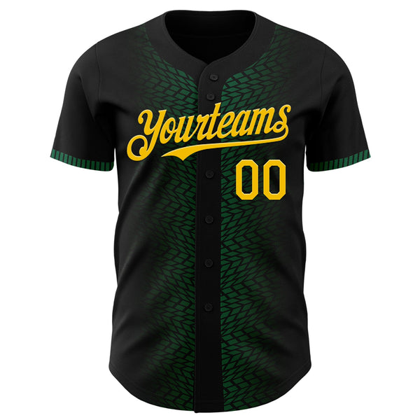 Custom Black Yellow-Kelly Green 3D Pattern Design Geometric Shapes Authentic Baseball Jersey alternate