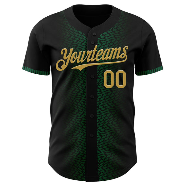 Custom Black Old Gold-Kelly Green 3D Pattern Design Geometric Shapes Authentic Baseball Jersey alternate