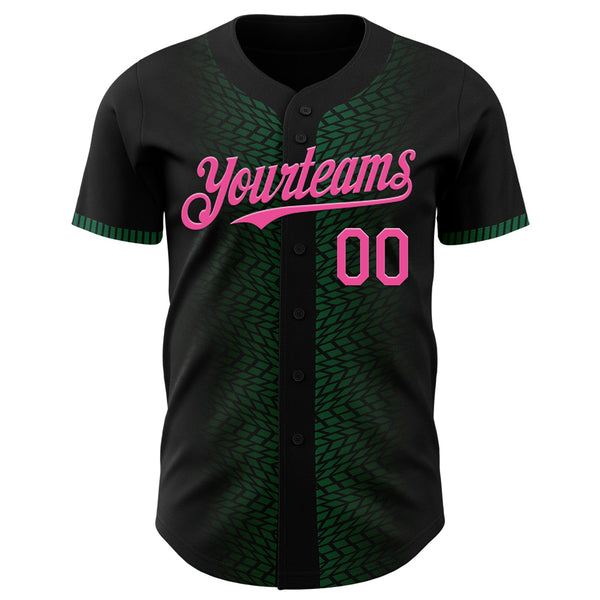 Custom Black Pink-Kelly Green 3D Pattern Design Geometric Shapes Authentic Baseball Jersey alternate