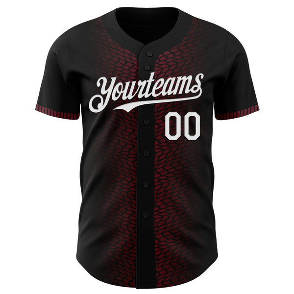 Custom Black White-Burgundy 3D Pattern Design Geometric Shapes Authentic Baseball Jersey alternate