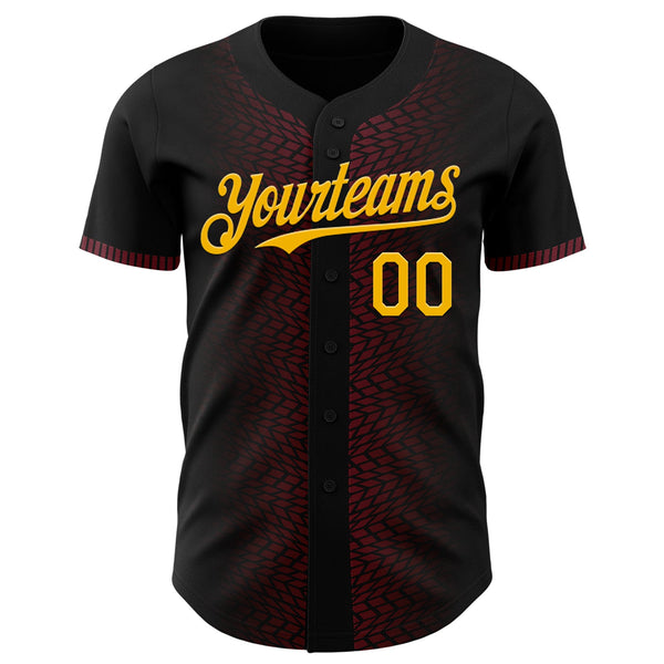 Custom Black Gold-Burgundy 3D Pattern Design Geometric Shapes Authentic Baseball Jersey alternate