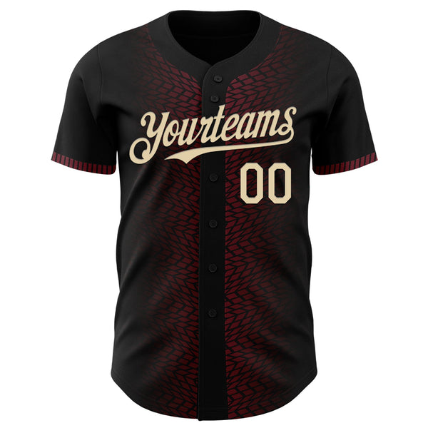 Custom Black Cream-Burgundy 3D Pattern Design Geometric Shapes Authentic Baseball Jersey alternate