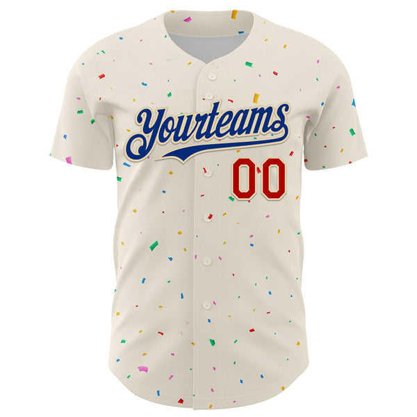 Custom Cream Royal-Red 3D Pattern Design Confetti Authentic Baseball Jersey alternate