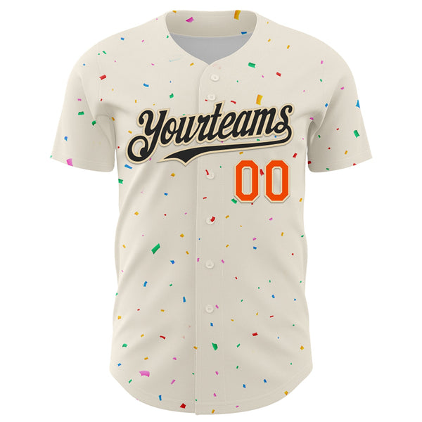 Custom Cream Black-Orange 3D Pattern Design Confetti Authentic Baseball Jersey alternate