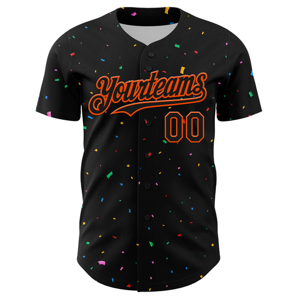 Custom Black Orange 3D Pattern Design Confetti Authentic Baseball Jersey alternate