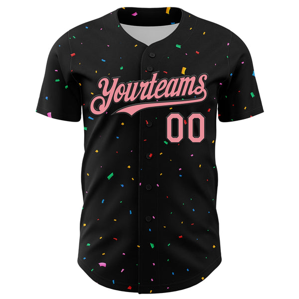 Custom Black Medium Pink 3D Pattern Design Confetti Authentic Baseball Jersey alternate