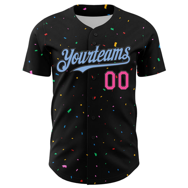 Custom Black Light Blue-Pink 3D Pattern Design Confetti Authentic Baseball Jersey alternate
