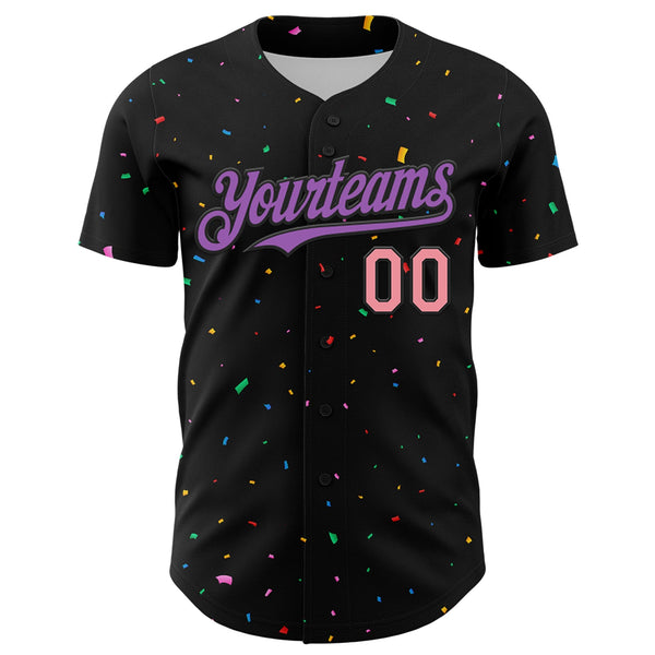 Custom Black Medium Purple-Medium Pink 3D Pattern Design Confetti Authentic Baseball Jersey alternate