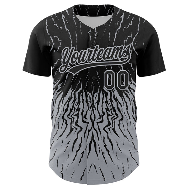 Custom Black Gray 3D Pattern Design Abstract Wave Authentic Baseball Jersey alternate