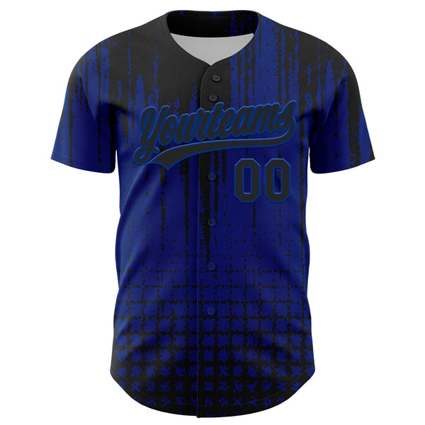 Custom Royal Black 3D Pattern Design Abstract Shape Authentic Baseball Jersey alternate
