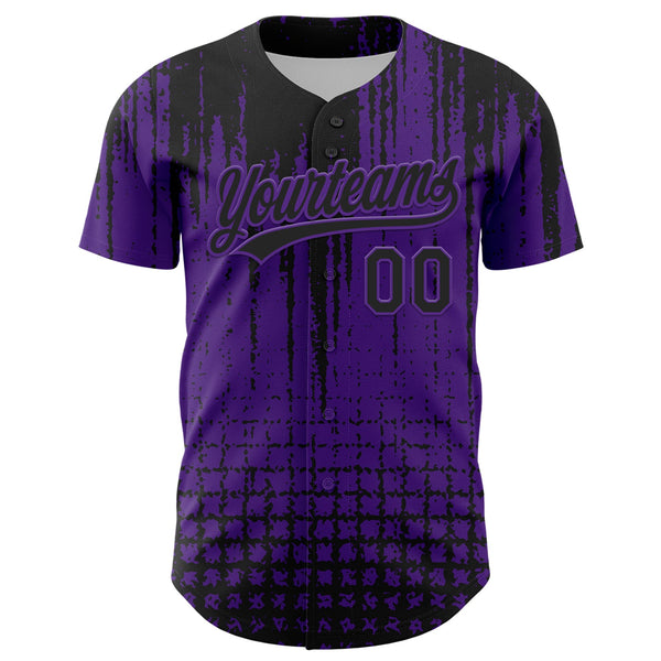 Custom Purple Black 3D Pattern Design Abstract Shape Authentic Baseball Jersey alternate