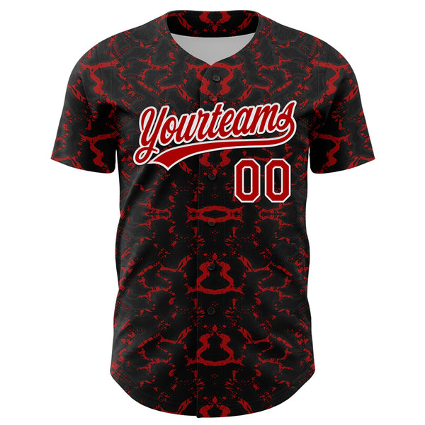 Custom Black Red-White 3D Pattern Design Abstract Tiger And Zebra Authentic Baseball Jersey alternate