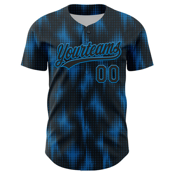 Custom Black Blue 3D Pattern Design Halftone Dots Authentic Baseball Jersey alternate