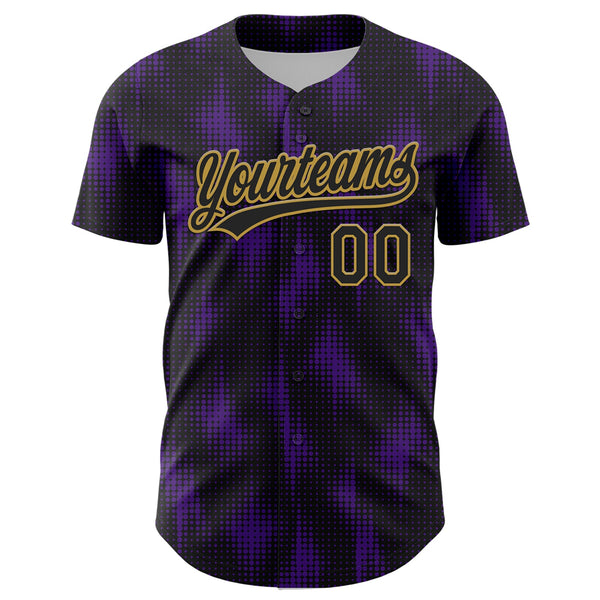 Custom Black Purple-Old Gold 3D Pattern Design Halftone Dots Authentic Baseball Jersey alternate