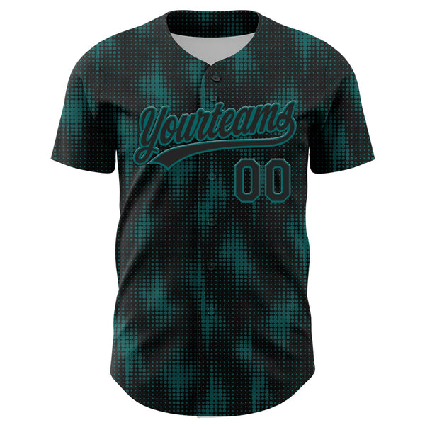 Custom Black Teal 3D Pattern Design Halftone Dots Authentic Baseball Jersey alternate